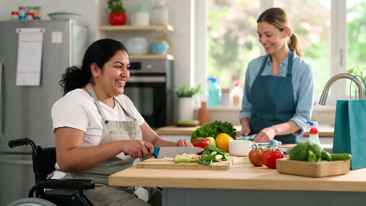 Support worker observing client independence